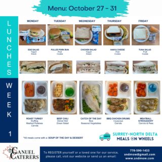 #HappyFriday✅We worked hard all week with @canuelcaterers to finalize our #WinterMenu and we are excited to share our new meals with our clients! Next week is our last week on the spring menu, winter menu starts November 3rd💟Register Today: https://sndmow.com/our-service/#surreynorthdeltamow #sndmow #surreybc #mealsonwheels #morethanjustameal #mealsforseniors #communityservice #serviceforseniors #likefollowsharecomment
