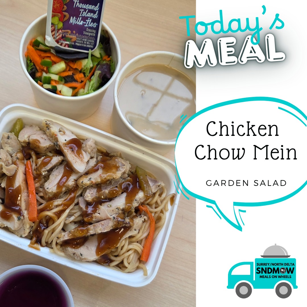 🍽Today we are serving a delicious and nutritious #ChickenChowMein with a garden salad and mushroom soup!✅We look forward to hearing our clients feedback on this meal, a new meal on our #WinterMenu. Check out the full menu on our website: https://sndmow.com/our-service/menu/Thank you @canuelcaterers for providing amazing meals for our clients🫶#surreynorthdeltamow #sndmow #surreybc #mealsonwheels #morethanjustameal #mealsforseniors #communityservice #serviceforseniors #likefollowsharecomment