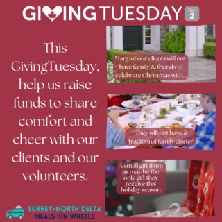 Here is our menu for next week. A delicious & nutritious line up😋Only 17 days left until #GivingTuesday!
💝This GivingTuesday, consider helping our charity to provide #ComfortGifts for our clients and our volunteers. You can make a donation or create a fundraising team of your own🫶#DonateNow or find out more (Link in Bio): https://www.zeffy.com/.../peer.../holiday-gifts-of-comfortThank you in advance for your consideration & generosity! @followers#surreynorthdeltamow #sndmow #surreybc #mealsonwheels #morethanjustameal #mealsforseniors #communityservice #serviceforseniors #likefollowsharecomment