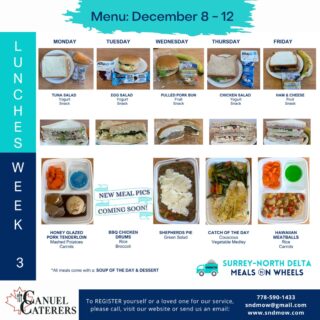 #HappyFriday🍽️A delicious line up of nutritious meals coming next week! #HawaiianMeatballs on Friday, a delicious new meal on our #WinterMenu!🫶Never worry about having enough meals for the weekend, we can deliver extra meals during the week for Saturdays and Sundays!Register today (Link in Bio): https://sndmow.com/our-service/#surreynorthdeltamow #sndmow #surreybc #mealsonwheels #morethanjustameal #mealsforseniors #communityservice #serviceforseniors #likefollowsharecomment