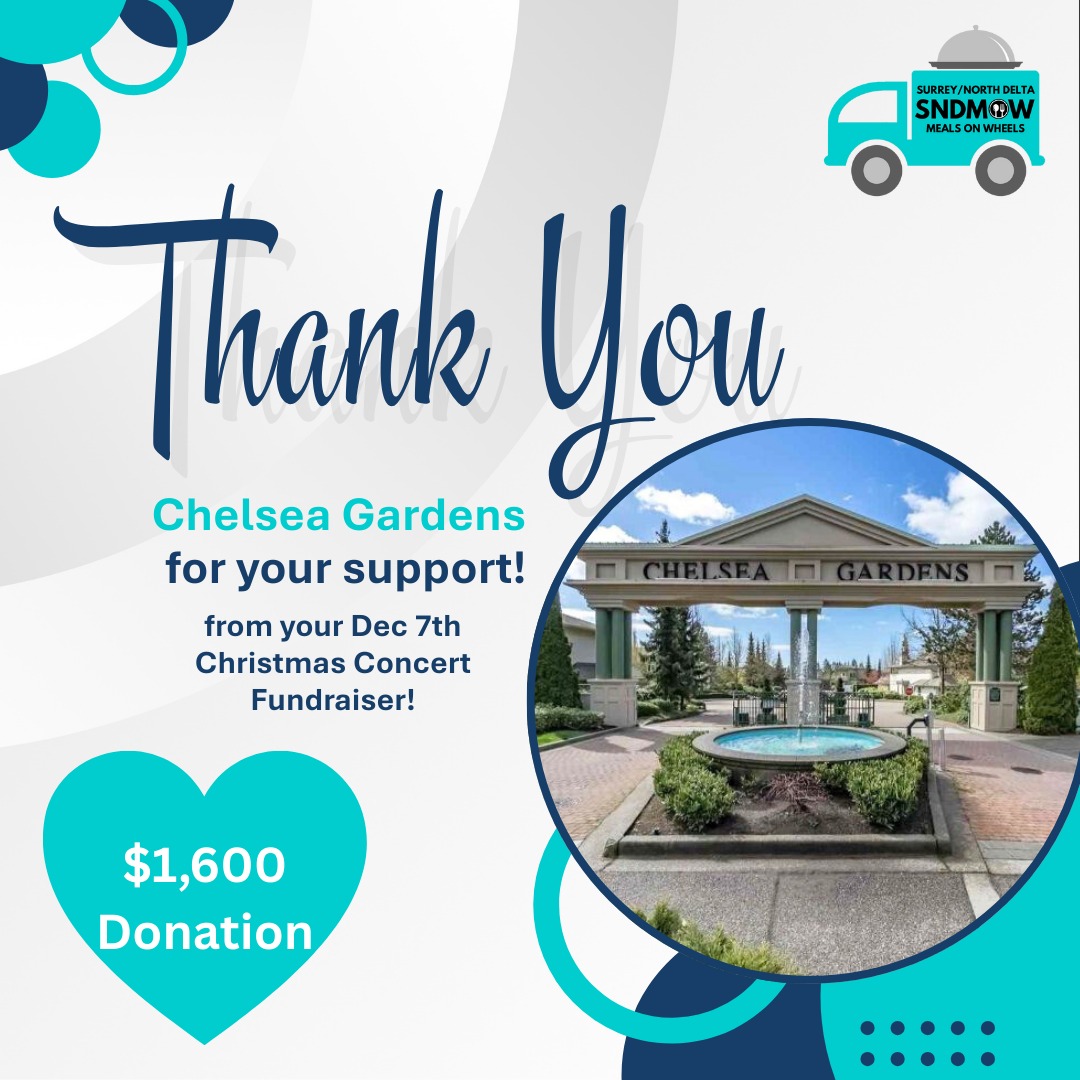 📣Shout to the residents of #ChelseaGardens for there generous and thoughtful donation from their Christmas Concert Fundraiser🎄🎶The donations we received from your residents this year have helped fund our #SponsorASenior program which allows us to offer our meals at a reduced cost for those struggling to put a roof over their heads and food in their bellies! Without thoughtful donors like you, we could not offer this meal subsidy program🫶💟We are beyond grateful for our relationship with Chelsea Gardens and their residents, some of whom are volunteers for our charity. Thank you for your consideration and willingness to raise funds for us!#surreynorthdeltamow #sndmow #surreybc #mealsonwheels #morethanjustameal #mealsforseniors #communityservice #serviceforseniors #likefollowsharecomment #communitysupport