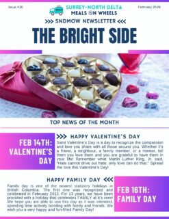 🌟February's issue of #TheBrightSide is here!☄️Highlights this month include World Cancer Day, holiday celebrations, and funding news.✅You can also view and/or download our newsletter, and past issues, on our website (Link in Bio): https://sndmow.com/our-community/newsletter/Happy Reading😊#surreynorthdeltamow #sndmow #surreybc #mealsonwheels #morethanjustameal #mealsforseniors #communityservice #serviceforseniors #likefollowsharecomment