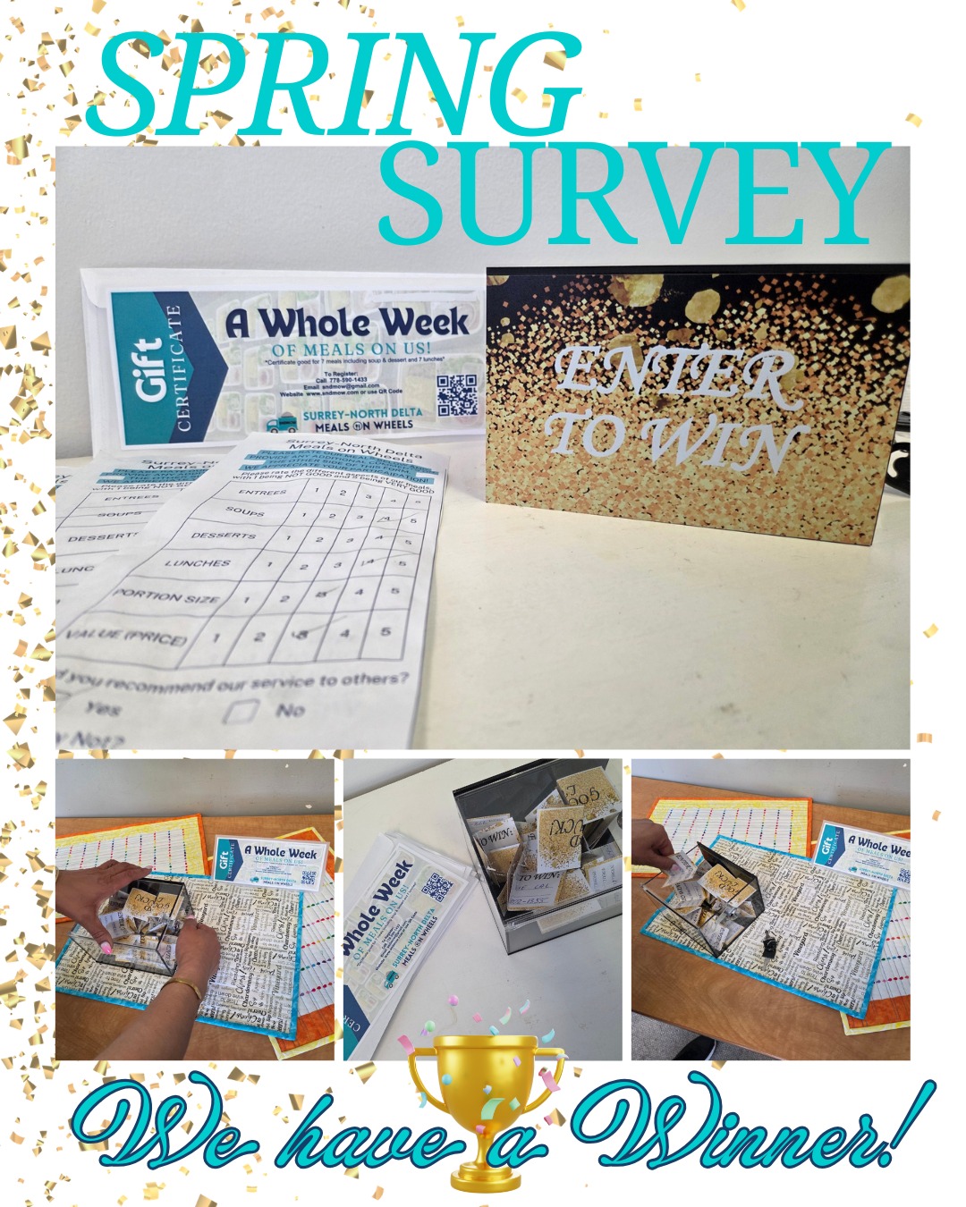 💟We are so grateful for the overwhelming response from our clients this spring. These client satisfaction surveys are so important to us as it is the best way to know what is working and what is not working. It helps us to share with our meal provider any changes or adjustments needed to our meals and menu.We appreciate all the compliments, comments, suggestions and concerns🫶✅Everyone who filled out a survey was placed in a draw and today we picked the winner of a full week of free meals!🏆Congratulations M.L. we will contact you about your prize!