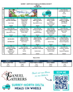 🍽️Our winter menu is officially done. Next week a brand new #SpringMenu starts! Many delicious and nutritious meals in store for our clients.🌷Here is the menu for May and next weeks menu. New meal pictures are coming soon! Thanks to @canuelcaterers for making the transition between menus smooth and simple🫶Find out more, register for our service or make a donation on our website. Use the QR code in the pic or this link (Link in Bio): https://sndmow.com/