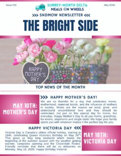 ☀️Our #MonthlyNewsletter, #TheBrightSide, has a new issue!☄️May's highlights include Happy Mother's Day, Information on our #MealSubsidy progam, and an overview of our AGM hosted last week. #SponsorASenior✅You can subscribe, view or download the newsletter, and past issues, on our website (Link in Bio): https://sndmow.com/our-community/newsletter/Happy Reading!#surreynorthdeltamow #sndmow #surreybc #mealsonwheels #morethanjustameal #mealsforseniors #communityservice #serviceforseniors #likefollowsharecomment