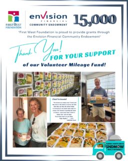 📣Shout out to the @firstwestfdn for the generous contribution to our #PeaceofMindProject! We are so grateful to the #EnvisionFinancial Endowment Fund for their ongoing support of our mission 🫶You can also support this project by using the donate now button on our website and choosing our Volunteer Mileage Fund: https://sndmow.com/🚗🍽️Our Peace of Mind Project benefits our #VolunteerMileageFund which allows us to continue to provide mileage reimbursement for our amazing team of volunteers. This helps us to recognize and support our volunteer's contributions to our vital community service! This large expense of $38,000 per year is not covered by our funding and requires assistance from the community🥰#surreynorthdeltamow #sndmow #surreybc #mealsonwheels #morethanjustameal #mealsforseniors #communityservice #serviceforseniors #likefollowsharecomment