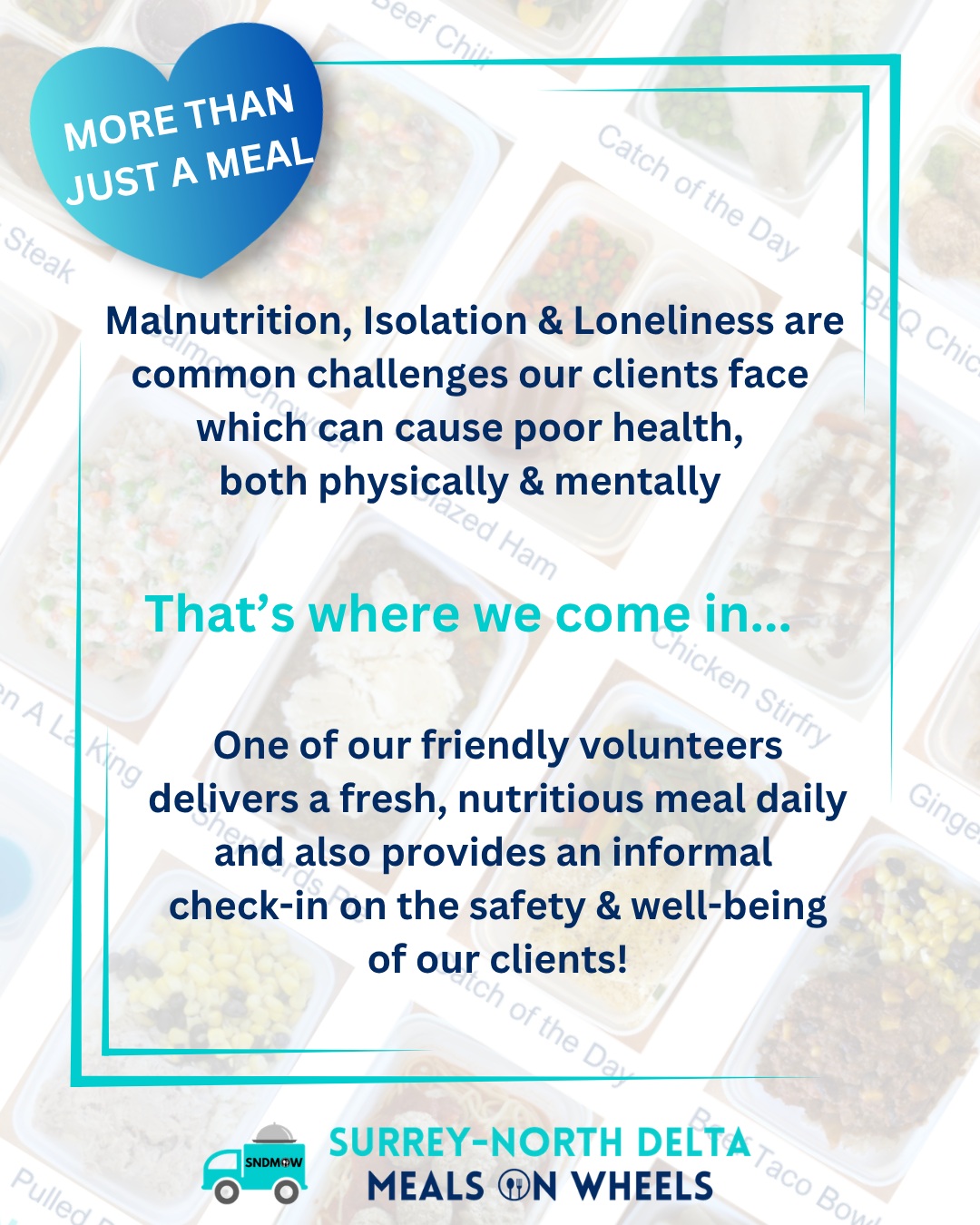 💟Over 120 people – seniors, people with disabilities, homebound and health-compromised individuals, and people recuperating from surgeries – rely on us to deliver fresh meals each weekday.The short visit provided by our volunteers is just as important as the nutritious meal, since our volunteers may be the only people our clients see all day.✅Learn more, register for our service, apply to volunteer or donate to our charity: https://sndmow.com/