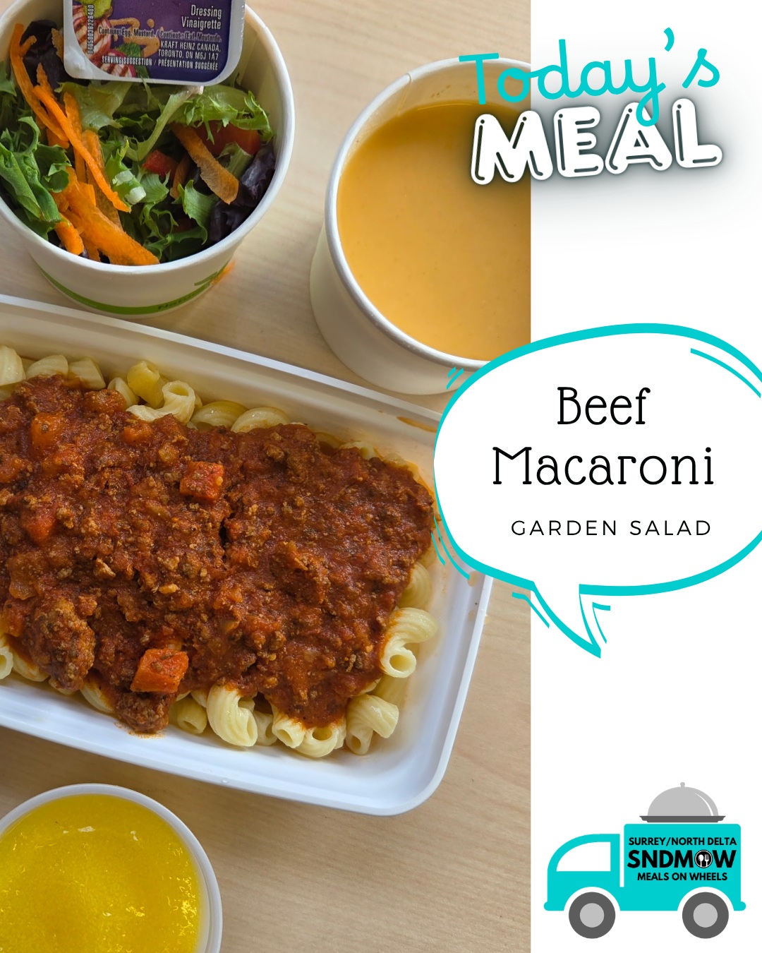 Today we are serving our clients a #BeefMacaroni meal with a garden salad, soup of the day and dessert.A wholesome, nutritious and delicious meal on our #SpringMenu.Do you have problems preparing adequate meals for yourself or are unable to shop for ingredients? Let us help make a difference in your life! Register Today: https://sndmow.com/#surreynorthdeltamow #sndmow #surreybc #mealsonwheels #morethanjustameal #mealsforseniors #communityservice #serviceforseniors #likefollowsharecomment