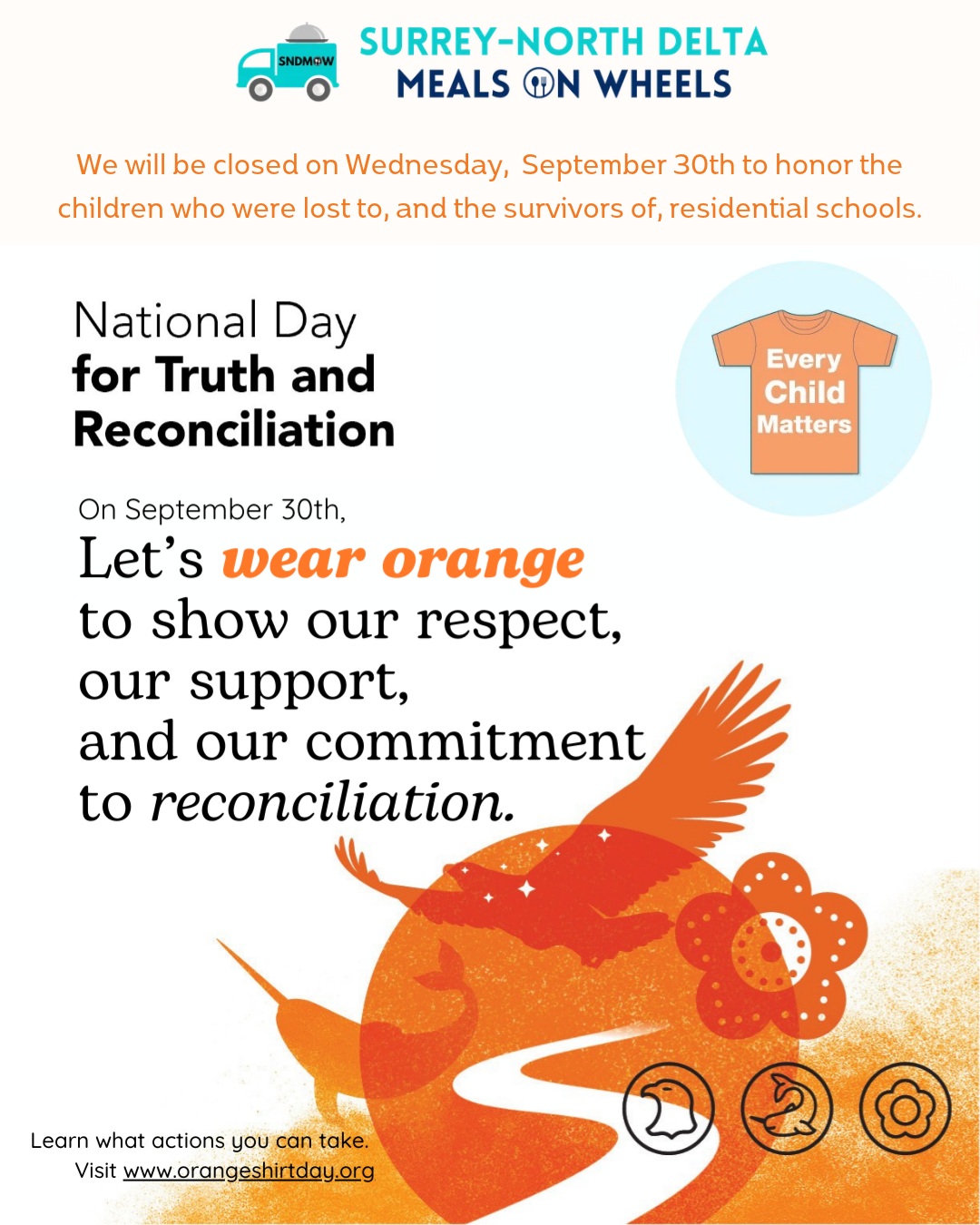 🧡September 30th marks the day for Truth & Reconciliation across our great Nation. #OrangeShirtDay #NDTR2026 #TruthAndReconciliationOrange Shirt Day, is an Indigenous-led movement that started in 2013 which seeks to honour the children, the survivors, their families and communities that were affected by the residential school system.Orange Shirt Day provides the visual symbol "Every Child Matters", while the National Day for Truth and Reconciliation provides official government recognition of this movement.🫶We will be closed tomorrow in recognition and honor of this day, and will resume regular operations on Thursday, October 1st.
